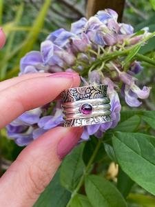 Handmade Garnet Crystal Fidget <b>Spinner</b> <b>Ring</b> Engraved 925 Sterling Silver Anxiety Relief Unisex Jewelry Gift Wholesale - Product Image 6