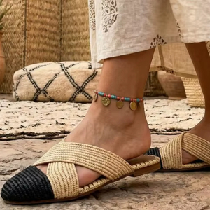 Raffia <b>Slide</b> Sandals Women, Boho Summer Flats, Moroccan Babouche <b>Slippers</b>, Straw Mules, Beach Shoes EU 40 - Product Image 1