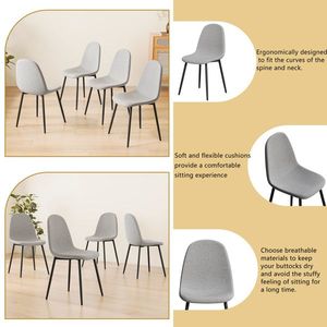 Set di 4 Sedie da Pranzo Moderne con Sedute Imbottite in Lino Beige e Robuste Gambe in Metallo Nero per Tavoli da Cucina e Bar - Product Image 2
