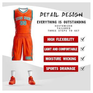Ensemble de basketball personnalisé orange et turquoise, imprimé par sublimation, col en V, sans manches, uniforme athlétique pour hommes, impression numérique personnalisée - Product Image 2