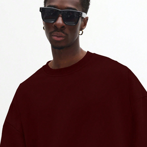 Wholesale 280 GSM <b>Drop</b> Shoulder Knitted Polyester/Cotton Heavyweight Oversized Sweatshirt Custom Logo Puff Printing Sweats - Product Image 4