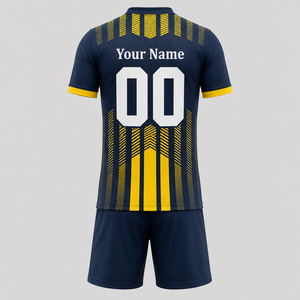 Premium Navy Yellow 100% Polyester Football Jersey Set Moisture-Wicking Breathable Soccer Team Uniform Shorts for <b>Men</b> Customized - Product Image 2