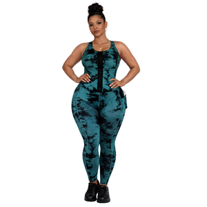 Leggings de sport taille haute pour femme, bleu sarcelle et noir, avec poches, pour yoga et fitness, longueur intégrale - Product Image 1