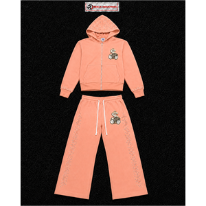 Conjunto Deportivo Personalizado Color Rosa Melocotón para Hombre, Sudadera con Cremallera Completa, Pantalones Deportivos de Pierna Ancha, Logotipo Gráfico, Ropa Deportiva Casual, Venta al Por Mayor - Product Image 5