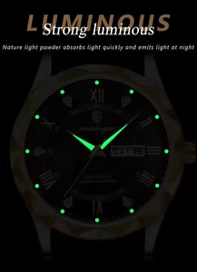 Luxury Men's Quartz <b>Watch</b> 615 Waterproof Luminous Date Week Display Business Wristwatch Leather Strap - Product Image 5