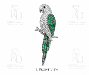 Elegante Broche de Plata de Ley 925 con Moissanita y Diseño de Loro, Esmeralda Verde, para Solapa de Traje, Hecho a Mano - Product Image 6