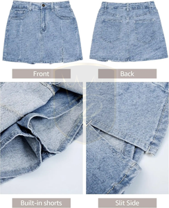 Jupe en jean pour femme respirante, écologique, séchage rapide, décontractée, automne, délavée, taille mi-haute, coupe droite, ajustement régulier, boutons simples - Product Image 6