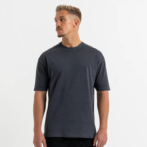 T-shirt noir surdimensionné personnalisé avec logo, 100 % coton épais pour homme, vente en gros - Product Image 2