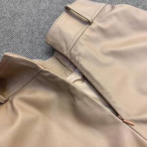 Spring New Fashion Solid Casual <b>Belt</b> High Waist Real <b>Leather</b> <b>Woven</b> Knee-Length Straight Skirt for Women - Product Image 4