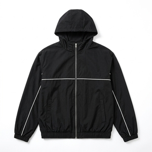 Ensemble de survêtement noir à capuche pour homme, couleur unie, vêtement de sport respirant en polyester, idéal pour l'automne, avec panneau réfléchissant - Product Image 3