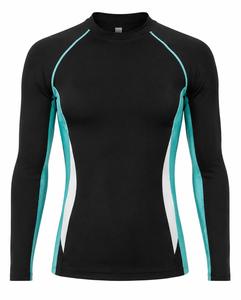 <b>Men</b> Full Sleeve <b>Rash</b> <b>Guard</b> Black/Teal/White Blocked Design Quick Dry Anti-UV Eco-Friendly Breathable Spandex Polyester Adult - Product Image 1