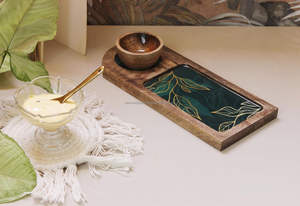 Bandeja de madera para servir diariamente con bandeja de desayuno decorativa con estampado esmaltado para restaurantes y hogar para bodas Fiestas de Diwali de FWE - Product Image 6
