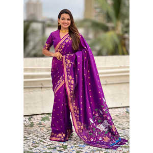 <b>Purple</b> Pichwai Silk Saree Woven with Zari Elegant Cocktail <b>Dress</b>-Elite Weaves - Product Image 5