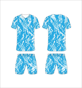 Custom Sublimated Soccer Uniform Set Blue Camouflage V-Neck Jersey Matching Shorts Moisture Wicking Adult Regular Fit - Product Image 1