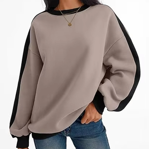 Sweat-shirt oversize pour femme, à épaules tombantes, patchwork, manches longues, col rond, tricoté, décontracté, pour l'automne - Product Image 4