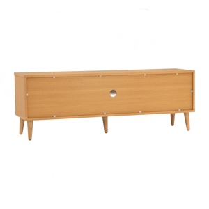 Console multimédia moderne et élégante en noyer avec 2 portes coulissantes en rotin, étagère ouverte et gestion des câbles pour appartement, salon, maison - Product Image 3