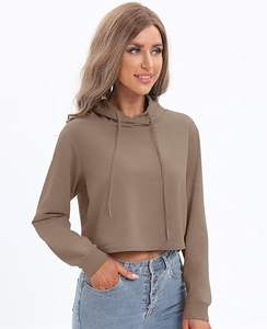 Sudadera con capucha corta ajustada para mujer, top de moda con cordón y manga larga - Product Image 5