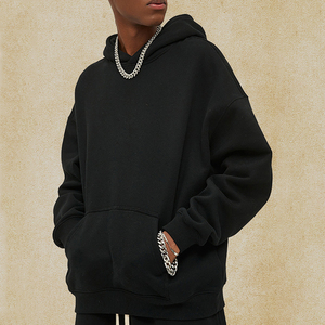 Sudadera con Capucha Unisex Bordada, Color Negro Sólido, Felpa Francesa, Informal, con Bolsillo Delantero, Talla Grande, 100% Algodón Ecológico - Product Image 3