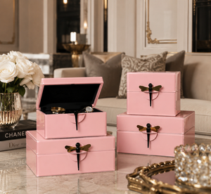 Luxury Peach Mirror <b>Glass</b> Decorative Storage Box Set Dragonfly <b>Knob</b> Premium Jewelry Vanity Organizer Boxes Home Decor Lacquered - Product Image 1