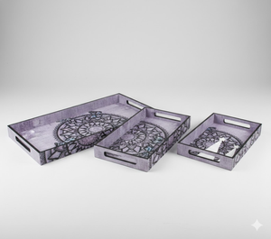 Juego de bandejas de MDF de lujo hechas a mano, acabado esmaltado, decoración elegante y duradera para el hogar, servicio de comedor multifunción pequeño/mediano/grande - Product Image 5