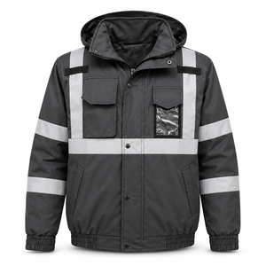 Veste de travail industrielle personnalisée en polyester unisexe, haute visibilité, panneaux réfléchissants, capuche, porte-carte d'identité, poches à rabat sécurisées - Product Image 2