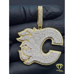 Moissanite Diamond Iced Out C <b>Initial</b> Flame <b>Pendant</b> Hip Hop Necklace Luxury Bling Chain Custom Letter Gift - Product Image 3