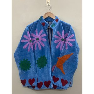 Hand Embroidered Velvet Cotton <b>Jacket</b> Women Mandarin Collar Full Sleeve Autumn/Winter Floral Pattern Open Front - Product Image 6