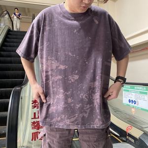 Custom logo Burn-out Print Acid Wash 100% <b>Polyester</b> Soft Regular Fit Vintage Streetwear Blank Skipped Stitch Loose <b>Tshirt</b> Men - Product Image 1