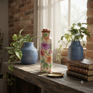 Handmade Copper Water <b>Bottle</b> with Floral Design, 650/750/950ml Reusable <b>Metal</b> <b>Bottle</b>, Custom Wholesale Gift, OEM Export Supplier - Product Image 5