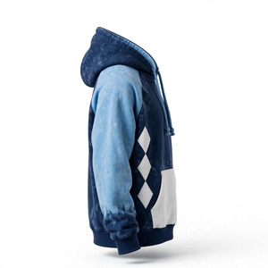 Sudadera con Capucha de Forro Polar Ecológico para Hombre, Manga Raglán, Diseño Holgado Informal con Bolsillos en Azul y Blanco - Product Image 2