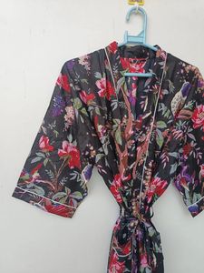 Bata Kimono de Algodón Suave Tejido con Estampado de Dibujos Animados para Mujer, Transpirable, Camisón de Verano Hecho a Mano, ODM, Cuello en V, Cintura Elástica Completa - Product Image 4