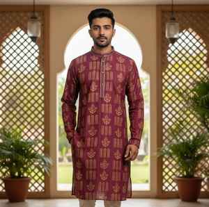 Conjunto de Kurta y Pajama de Seda Pintex con Arte Tradicional Premium para Hombre, para Bodas, Diwali y Graduaciones - Product Image 4