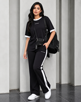 Ensemble de survêtement pour femme Fawkes, col rond, manches courtes, couleur unie, respirant, vêtements de sport décontractés avec poches latérales et taille élastique