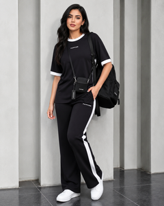 Ensemble de survêtement pour femme Fawkes, col rond, manches courtes, couleur unie, respirant, vêtements de sport décontractés avec poches latérales et taille élastique - Product Image 6