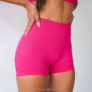 Shorts de yoga rose taille haute sans couture en maille respirante, couleur unie, élasthanne, nylon, taille élastique, pour entraînement et gym - Product Image 5