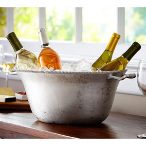 Refroidisseur de vin martelé au diamant avec poignées en bande de cuir Stockage de boissons Baignoire Bar Fourniture Excellent refroidisseur de vin de Champagne argenté - Product Image 6