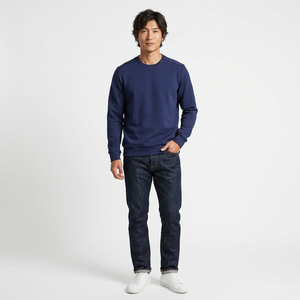 Sudadera de Cuello Redondo Azul Marino para Hombre, Corte Regular, Tejido de Punto, Color Sólido, Informal, Manga Larga - Product Image 3