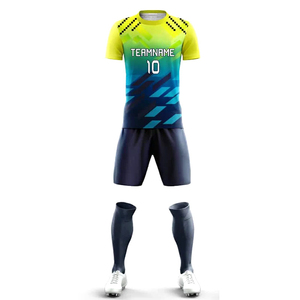 Ensemble d'uniformes de football personnalisés de haute qualité avec logo, unisexe, en polyester, pour club de football, incluant short et nom sublimé, vert - Product Image 1