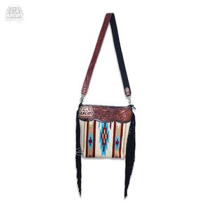 Vintage Western cowboy style <b>Crossbody</b> Sling <b>Bag</b> in genuine leather Woolen Dari sling <b>bag</b> Travel Casual <b>Bag</b> - Product Image 3