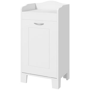 Mobiletto portaoggetti moderno bianco da 31 pollici, autoportante, con cesto per biancheria ribaltabile, in legno e tessuto, per vestiti - Product Image 1