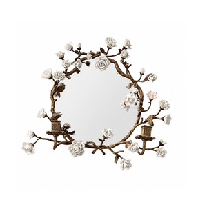 Luxury Floral Metal <b>Wall</b> <b>Mirror</b> with White Rose Accents Vintage Decorative | Round <b>Mirror</b> Elegant Handmade Home Decor Art Piece - Product Image 1