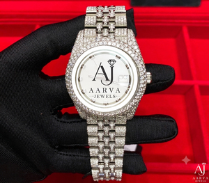 Montre mécanique à cadran rond avec bracelet à maillons incrusté de diamants, affichage de la date, style bijou - Product Image 2