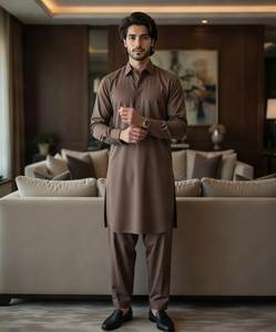 Conjunto de Kurta y Pijama de Algodón Marrón para Hombre, Corte Regular, Largo hasta el Tobillo, Estilo Tradicional Informal de India y Pakistán, para Todas las Temporadas - Product Image 4