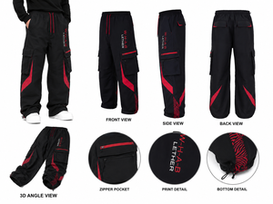 Pantalones Cargo Negros y Rojos Personalizados OEM, Pantalones Jogger Holgados, Ropa de Calle, Ropa de Trabajo, Pantalones Tácticos Utilitarios, Fabricante Mayorista W-H-A-B - Product Image 6