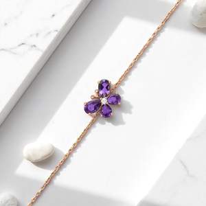 กำไลข้อมือรูปผีเสื้อประดับอเมทิสต์ เงินแท้ 925 ชุบทองคำชมพู 14K รูปทรงลูกแพร์ พร้อมใบรับรองพลอยแท้ประจำเดือนเกิด - Product Image 3