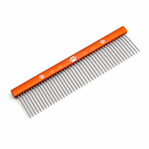 Peigne de toilettage pour animaux de compagnie en plastique orange avec dents en acier inoxydable et motif empreinte de patte, écologique pour le soin des poils de chiens et de chats - Product Image 2