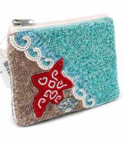 Monedero de Tyvek hecho a mano con cuentas de estrella de mar para mujer, bolsa abierta con temática de playa, mini cartera con diseño oceánico y correa de muñeca grande - Product Image 2