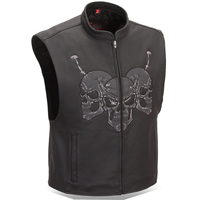 HMB-5080C Gilet en cuir noir pour motard homme, coupe-vent, respirant, style vintage, été, vente en gros