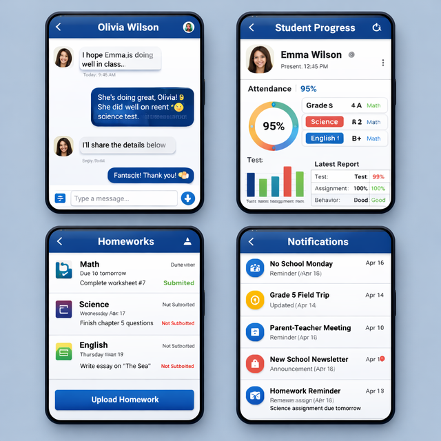 Smart Education Mobile App Connecting Parents Teachers & Schools with Live Updates Attendance Tracking Secure Communication Syst