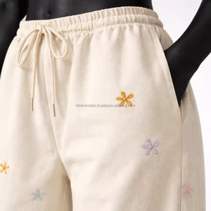 Rehex Impex Unisex 100% Cotton Eco-Friendly Winter Sweatpants <b>Wide</b> <b>Leg</b> Loose Fit Embroidered Drawstring Casual <b>Lounge</b> Trousers - Product Image 2
